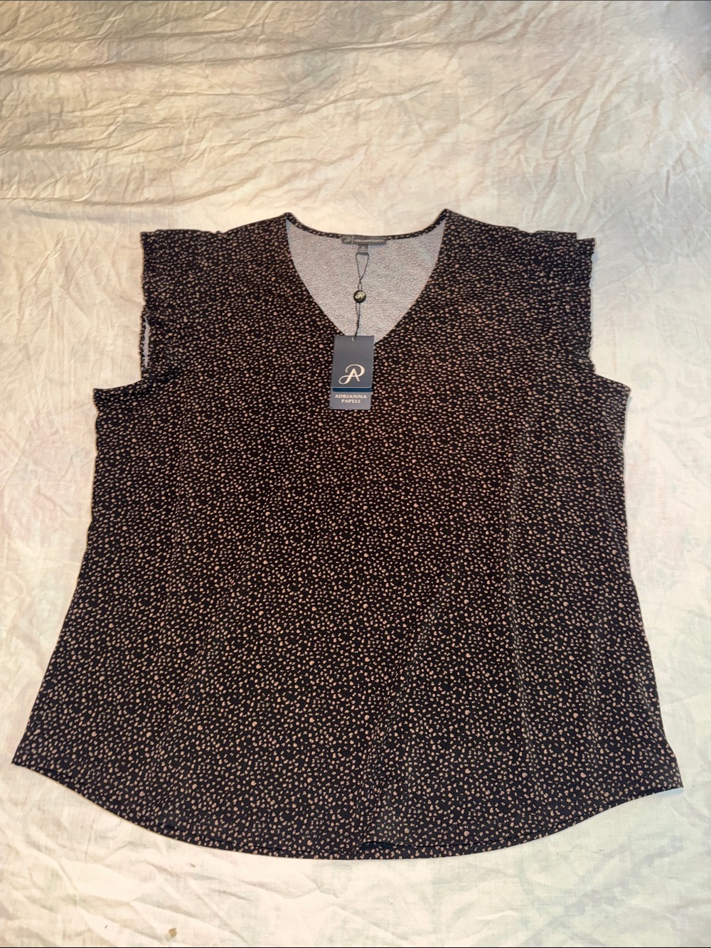 NWT Adrianna Papell Ruffled Cap Sleeve Blouse Top V-Neck Size XL Polyester